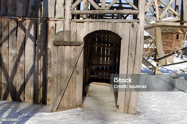 Wooden Playground House Door Cover Ice Snow Winter Stock Photo - Download Image Now - Activity, Blue, Brown
