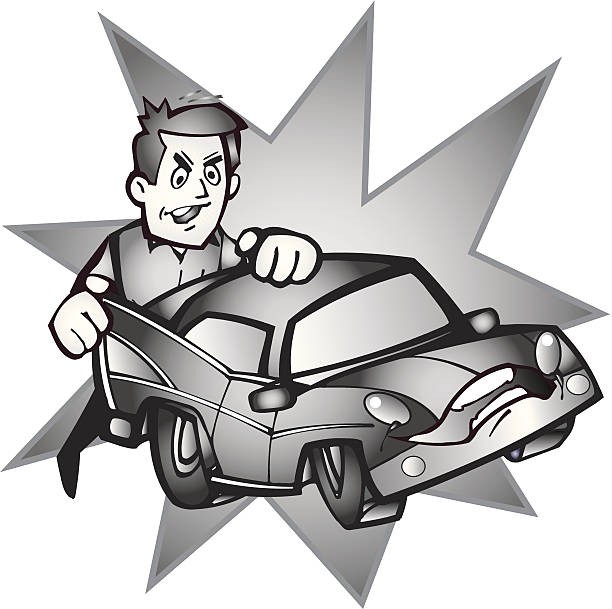 Man Pushing Car Man Pushing Car garage clipart stock illustrations