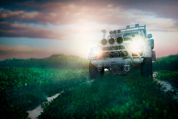 Rally 4x4 jeep driving in the field.
