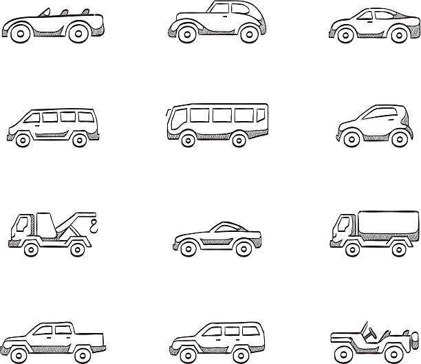 Sketch Icons - Cars Cars icons in sketch. EPS 10. AI, PDF & transparent PNG of each icon included. car sketches stock illustrations