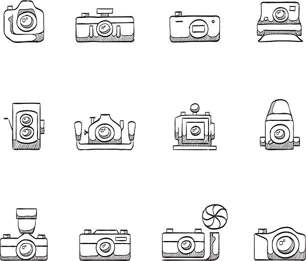 ilustrações de stock, clip art, desenhos animados e ícones de esboço de ícones-câmara - rangefinder camera