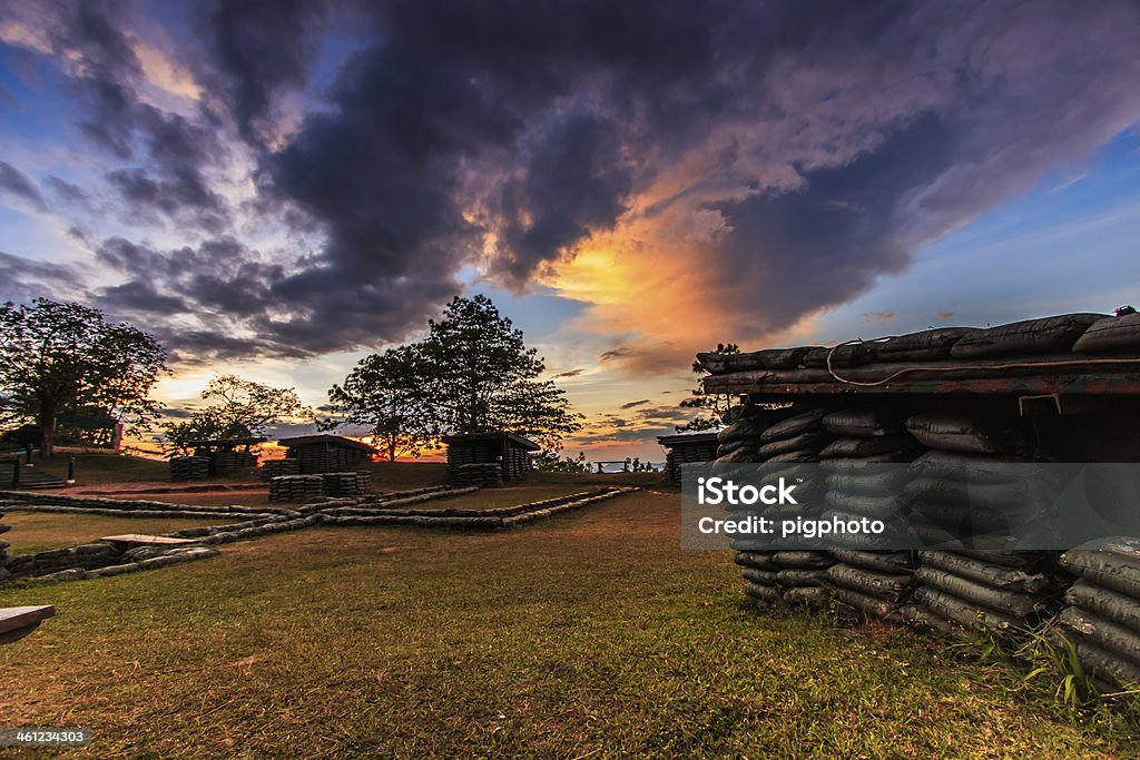 Some trenches and bunkers in Thailand at sunset Sunset Trenches and bunkers thailand Arguing Stock Photo