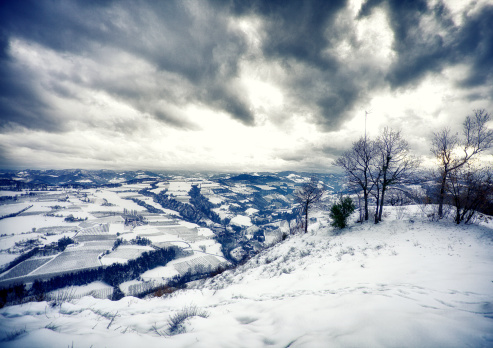 Snow landscape in the mountains of arctic Norway in winter