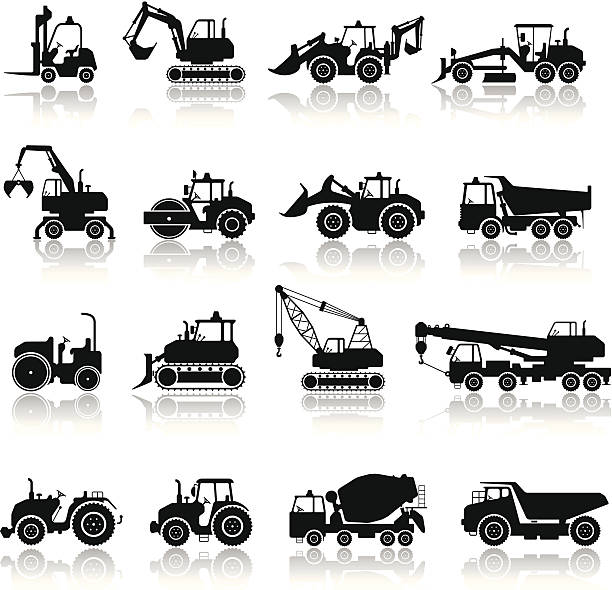 bau-maschine-icon-set - earth mover bulldozer construction scoop stock-grafiken, -clipart, -cartoons und -symbole