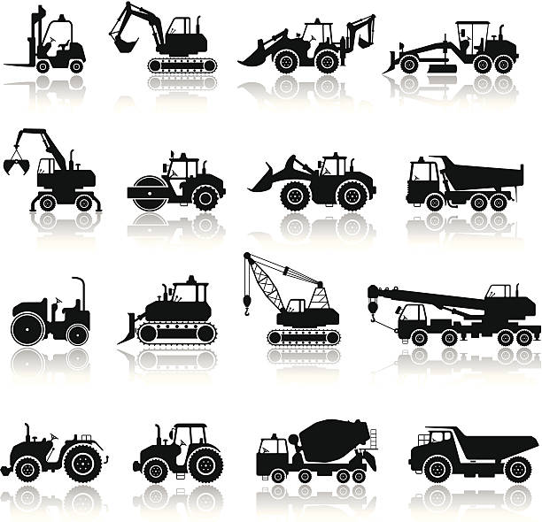 illustrazioni stock, clip art, cartoni animati e icone di tendenza di costruzione di set di icone di - earth mover bulldozer construction scoop