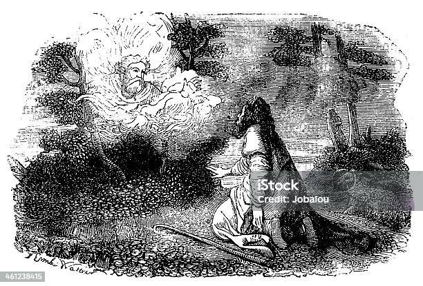 하나님 스피킹 모지스 앤틱형 새긴 이미지 화살나무에 대한 스톡 벡터 아트 및 기타 이미지 - 화살나무, 모세 - 영성 및 종교, 19세기