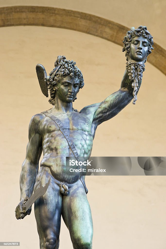 하루 페르세우스 by Benvenuto Cellini 메트로폴리스 시뇨리아 광장 - 로열티 프리 메두사 스톡 사진