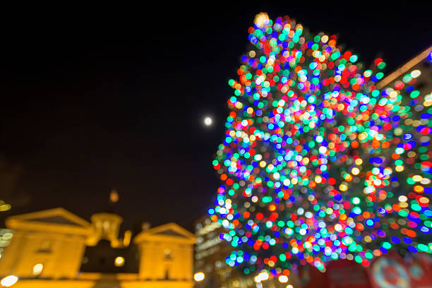 istock Christmas Tree with Moon at Pioneer Courthouse Square Bokeh Ligh 461257435