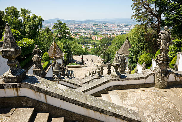 Bom Jesus do Monte Sanctuary in Portugal View from Bom Jesus do Monte sanctuary toward town of Braga, Portugal. braga portugal stock pictures, royalty-free photos & images