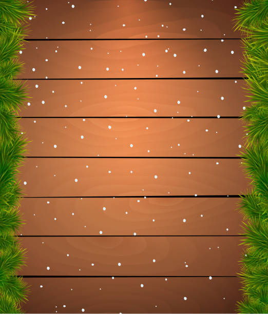 クリスマスの背景に雪の fir トゥイグスます。 - wood sign old plank点のイラスト素材／クリップアート素材／マンガ素材／アイコン素材