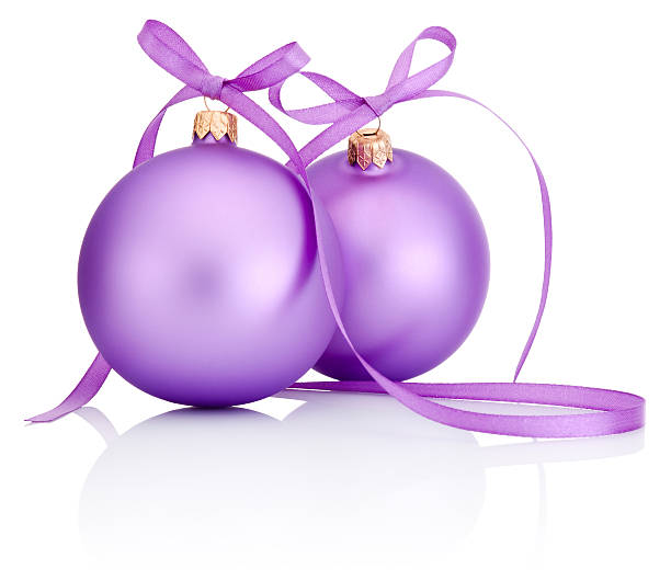 istock Two purple Christmas Bauble with ribbon bow Isolated on white 461262527