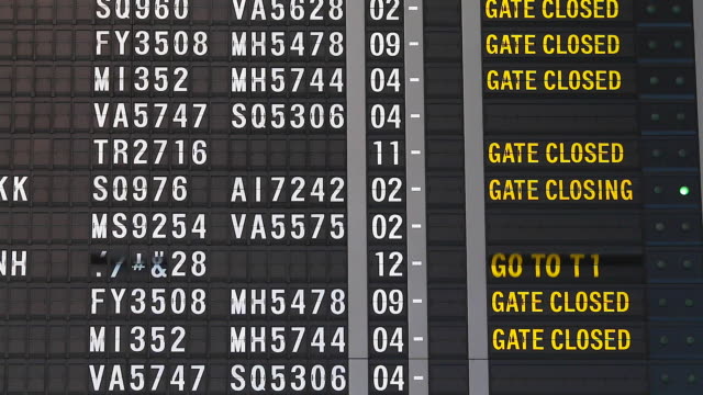 HD:Airplane flight information board at airport.