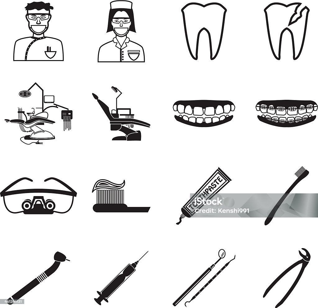 Conjunto de iconos de Dental - arte vectorial de Agrietado libre de derechos