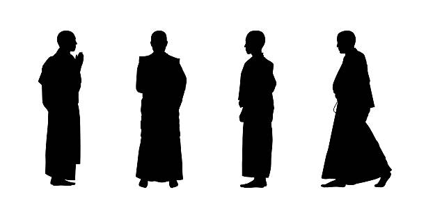 Moines bouddhistes silhouettes ensemble - Illustration vectorielle