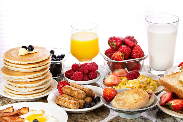 istock Breakfast food and juice. 461265163