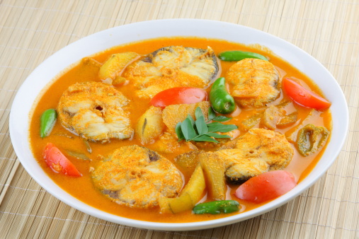 Baracuda Fish curry Asian style with mango and tomato.