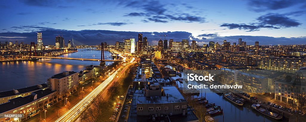 Rotterdam night skyline Beautiful aerial view of the skyline of Rotterdam, the Netherlands, at twilight Rotterdam Stock Photo