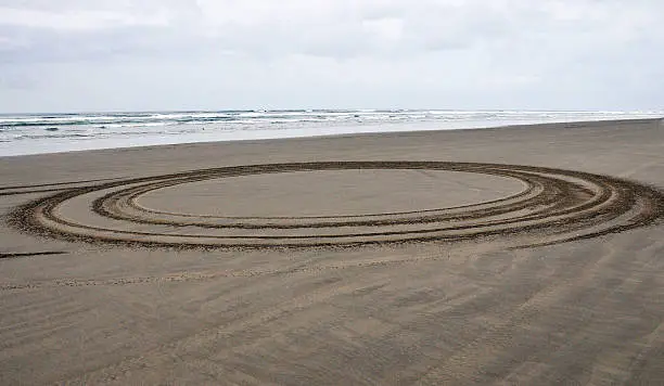 Circural Tire marks on a Beach