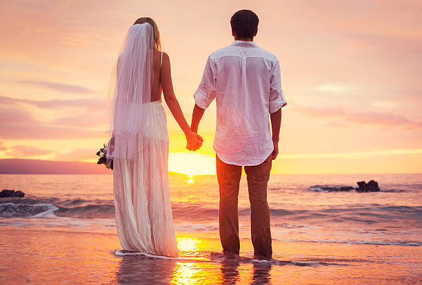 istock Bride and Groom, Beautiful Tropical Beach at Sunset 461315589
