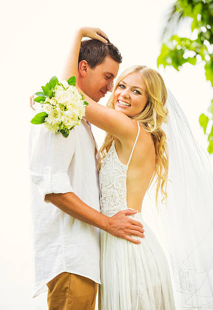 istock Bride and Groom, Romantic Newly Married Couple Embracing 461316677