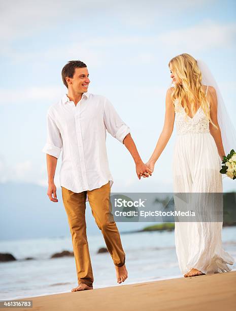 Bride And Groom Romantic Newly Married Couple Holding Hands Stock Photo - Download Image Now