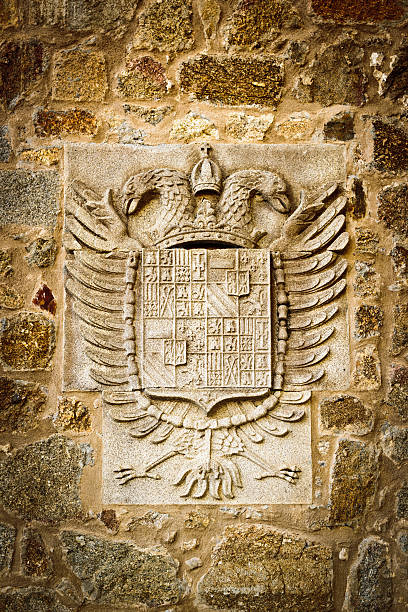 Coat of arms from Charles V in the medieval castle from the fifteenth century at Jarandilla de la Vera, province of Caceres (Extremadura), Spain. Was temporary residence of Emperor Charles V when he it retired.