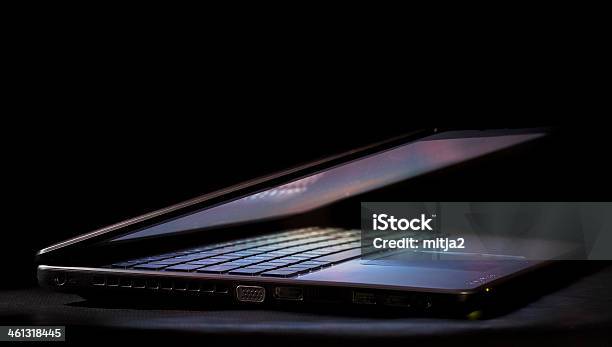 Leptop Half Open Stock Photo - Download Image Now - Black Color, Blue, Color Image