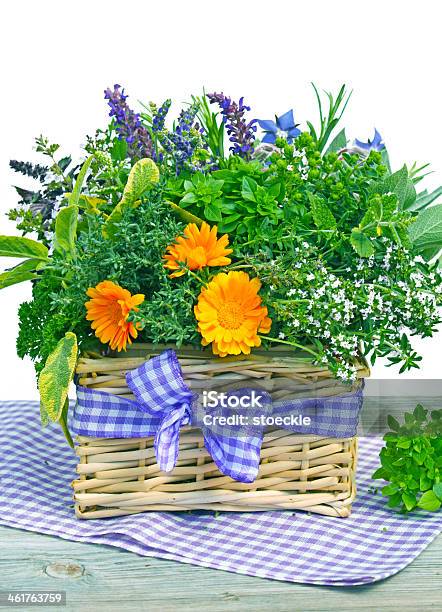 Fresh Herbs Stock Photo - Download Image Now - Basket, Borage, Checked Pattern