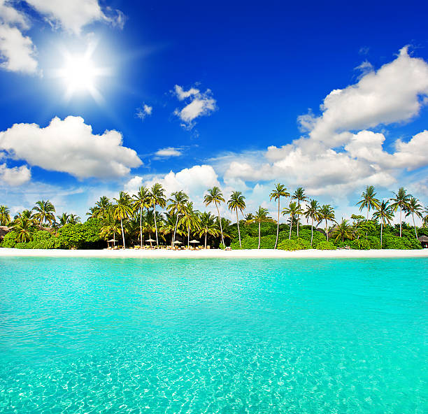 istock landscape of tropical island beach with blue sky 461773801