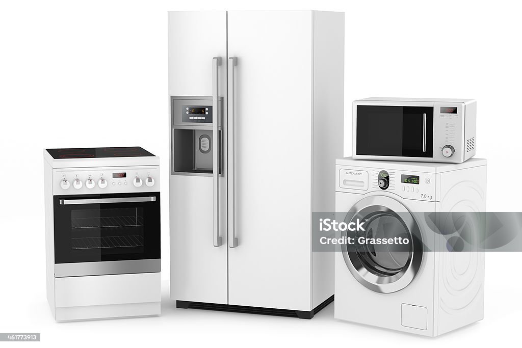 Group of household appliances Group of household appliances on a white background Appliance Stock Photo