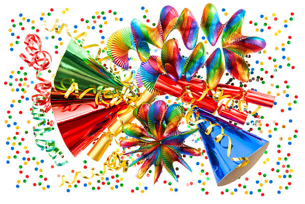 istock colorful background with garlands, streamer and confetti 461781923