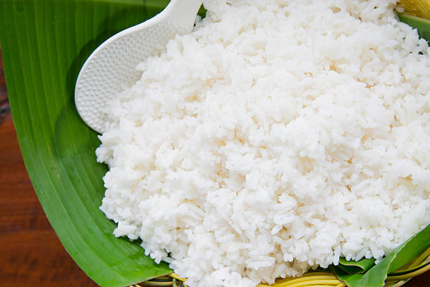 istock streamed rice in banana leaf rattan tray 461794085