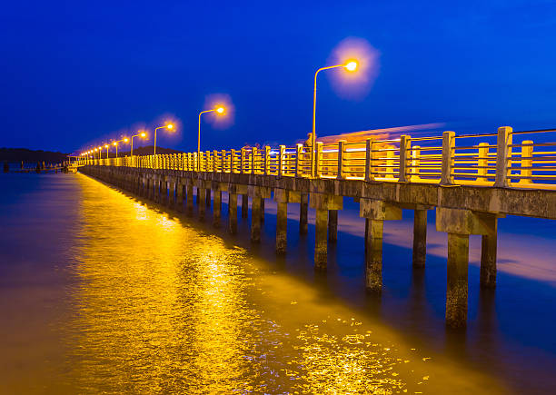 istock Pier at night with yellow lights 461797247