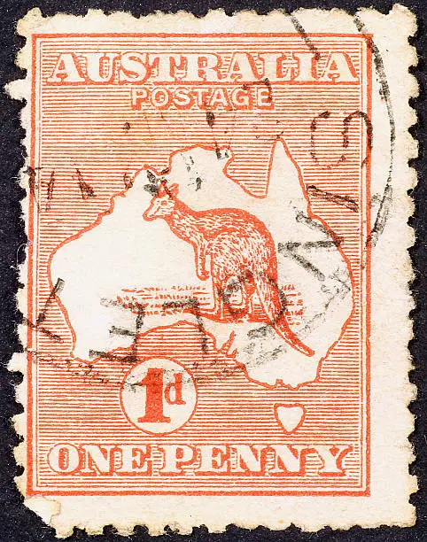 Photo of Very old australian stamp with kangaroo & map