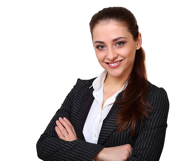 istock Smiling business woman isolated on white 461810555