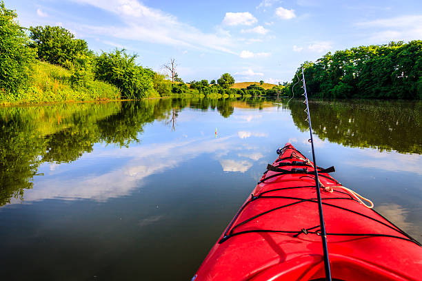 Fishing from a kayak on a small lake in Kentucky