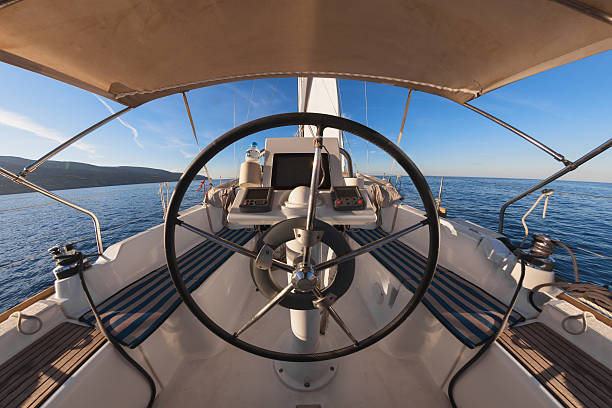 istock The drivers seat on a boat in the water 461838377