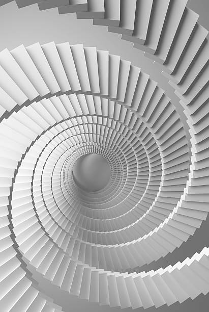 istock 3d illustration background with white spiral stairs perspective 461850401