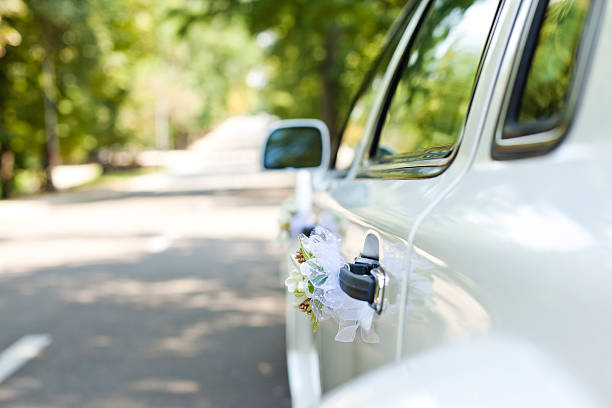 istock Vintage Wedding Car Decorated with Flowers 461850829