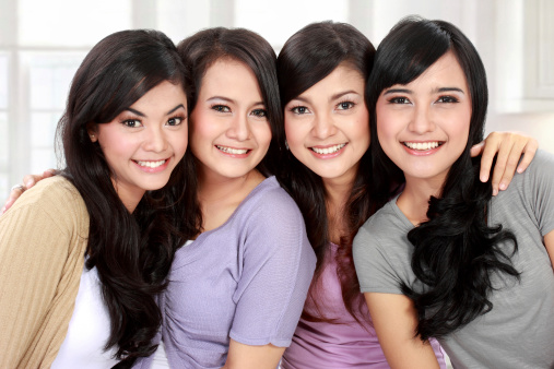 Group of beautiful asian women smiling