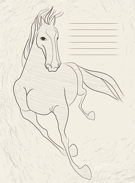 istock Drawing of a running horse on gray letterhead paper 461857425