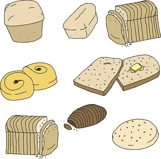 различные хлеба и булочек - bread portion cartoon brown bread stock illustrations