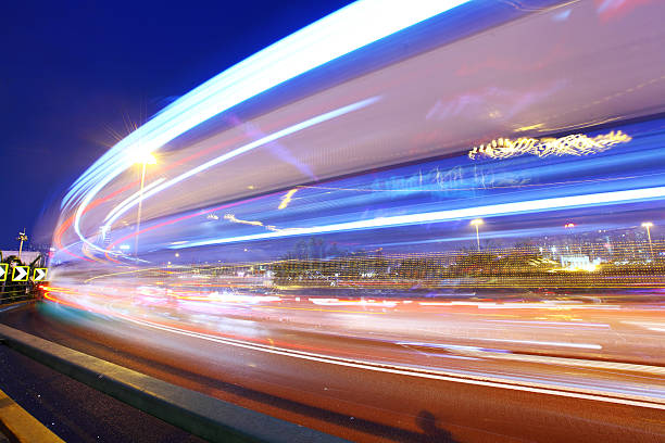 traffic through city at night