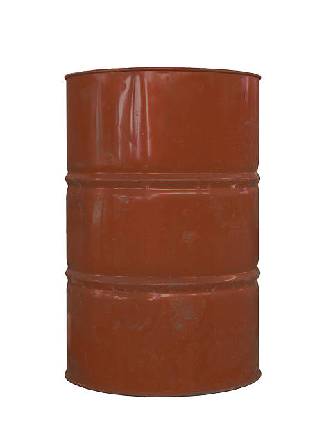 istock Brown rusty metal oil barrel on white background 461870643