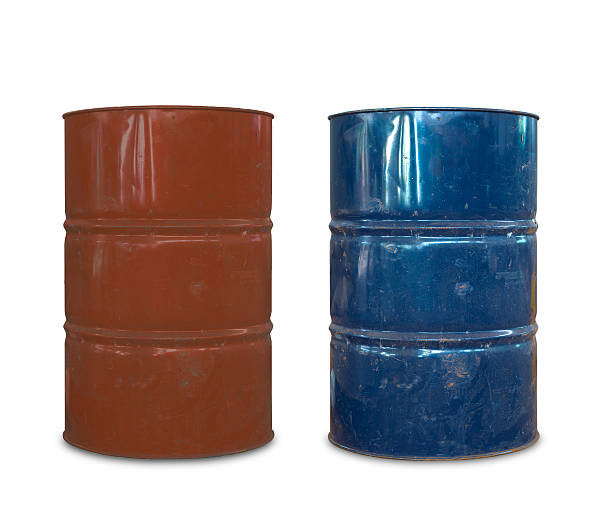 istock Rusty metal oil barrels on white background 461870649