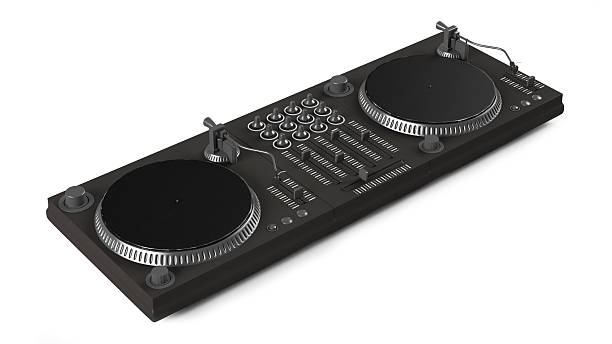 istock Wide DJ mixer with two vinyls isolated 461870663
