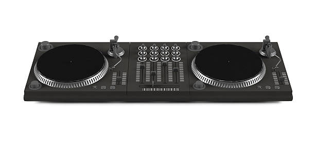 istock Wide DJ mixer with two vinyls isolated 461870811