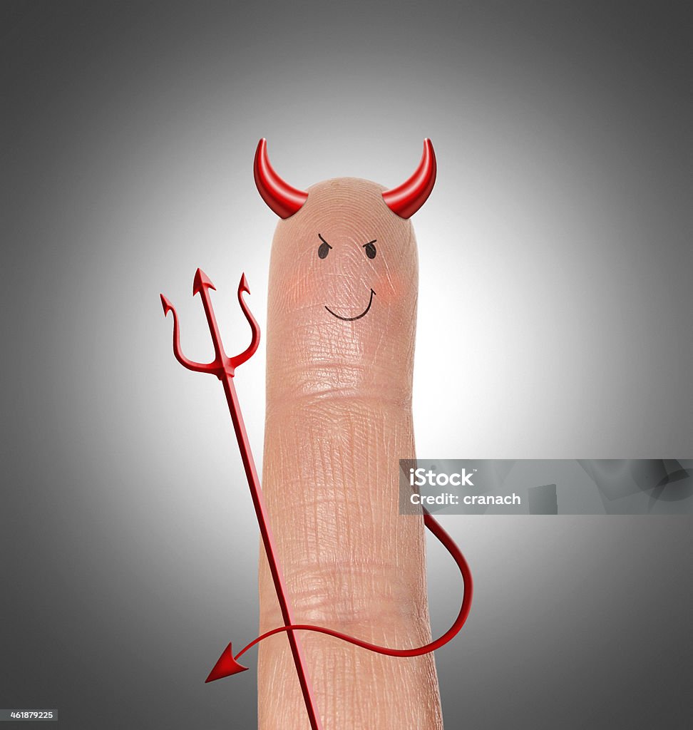 Devil on finger - humor contept Devil on finger Animal Stock Photo