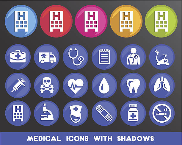 medical icons mit schatten. - human teeth dental equipment three dimensional shape technology stock-grafiken, -clipart, -cartoons und -symbole