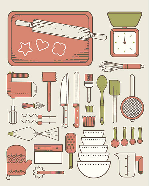 illustrations, cliparts, dessins animés et icônes de ustensiles de cuisine - retro revival baking domestic kitchen food